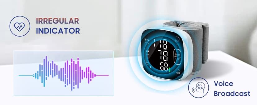 Oklar Blood Pressure Monitors for Home Use Rechargeable Wrist Digital BP Machine Cuff with LED Backlit Display, Voice Broadcast, 240 Memory Storage for 2 Users with Carrying Case