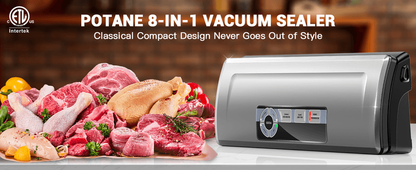 POTANE Precision Vacuum Sealer Machine, Powerful Pro Vacuum Food Sealer, 8-in-1 Easy Presets, 4 Food Modes, Dry&Moist&Soft&Delicate with Starter Kit, Compact Design(Silver)