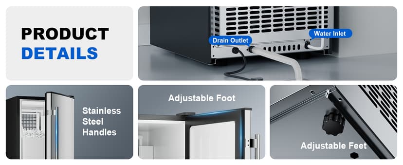 15'' Commercial Under Counter Ice Maker 110 LbS/Day Stainless Steel Ice Machine Built-in Freestanding Ice Maker with 30 Lb Bin Auto-Cleaning 24H Timer Gravity Drainage for Commercial Home