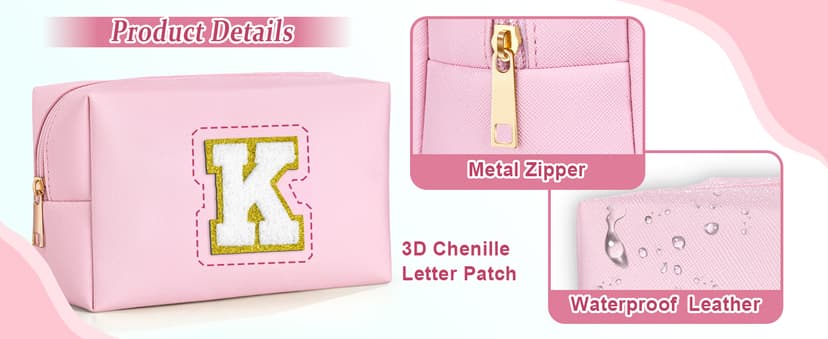 TOPEAST Gifts for Friends Female Mom, Cute Makeup Bag Small Pink Cosmetic Bag Travel Toiletry Bag, Personalized Birthday Gift for Women Girl, Preppy Travel Stuff for Girls (Pink C)