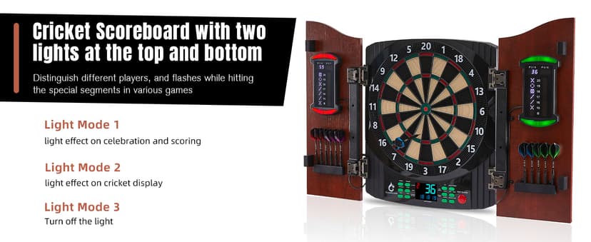 Electronic Dart Board with Wooden Door, Electric Dartboard with Heckler & Light Effects, Digital Soft Tip Dartboards for Game Room Man Cave Bar, 12 Darts, 100 Soft Tips