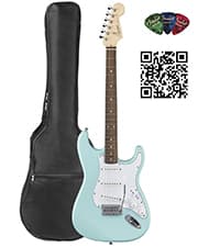 Fender Squier Stratocaster Electric Guitar - Surf Green Bundle with Amplifier, Gig Bag, Cable, Strap, Picks, and Austin Bazaar Instructional Video