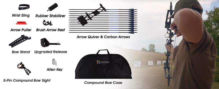 Sanlida Dragon X7 Ready to Hunt Compound Bow Package for Adults, Archery Compound Bow and Arrow Set, 0-70 Lbs Draw Weight, No Bow Press Needed, RH Only, Limited Life-time Warranty