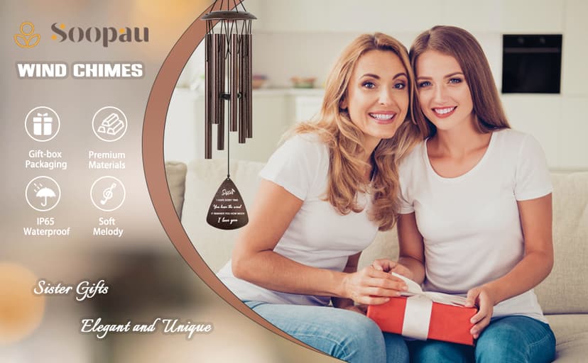 Sister Gifts, 32" Bronze Wind Chimes Sister Gifts for Women, Gifts for Sister, Sisters Gifts from Sister, Gifts for Sister in Law, Best Sister Ever Gifts