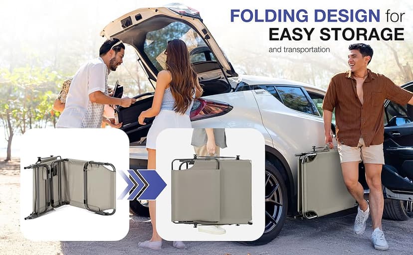ComfySure Folding Outdoor Lounge Chair Set of 2 with Adjustable Shade Canopy, Portable Sun Tanning Chairs, Gray (1, Taupe)
