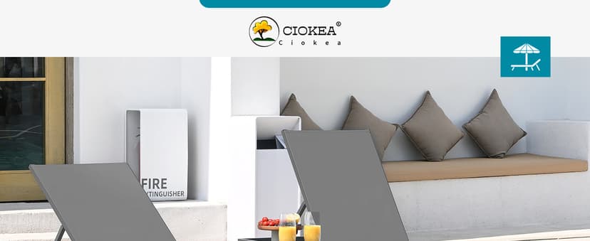 Ciokea Aluminum Chaise Lounge Chair Outdoor with Wheels, Patio Lounge Chair with Adjustable 5-Position Recliner and Full Flat Tanning Chair for Patio, Beach, Pool, Grey