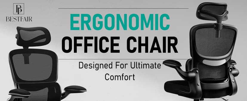 BESTFAIR High Back Ergonomic Office Chair, Breathable Mesh Desk Chair with Lumbar Support, Adjustable Headrest, Flip-up Armrests, Computer Gaming Chair, (Black)