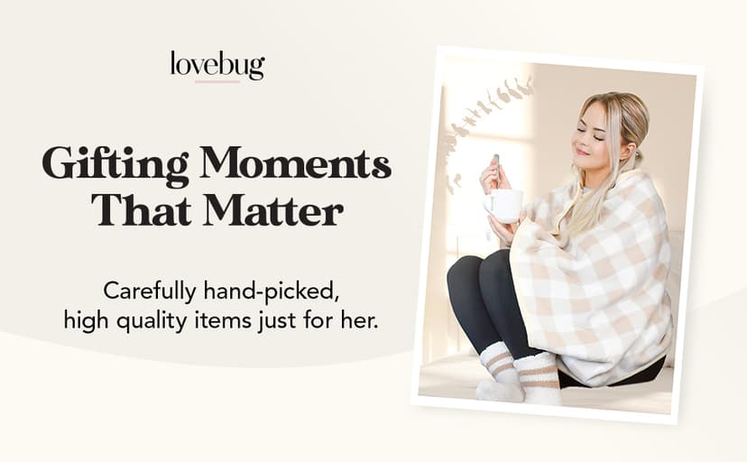 lovebug Mom Birthday Gifts - Thoughtful Gift Box for Mom with Blanket, Candle, Tumbler, Socks, Self Care Items - Get Well Soon Care Package Set - Birthday Gift Basket for Women