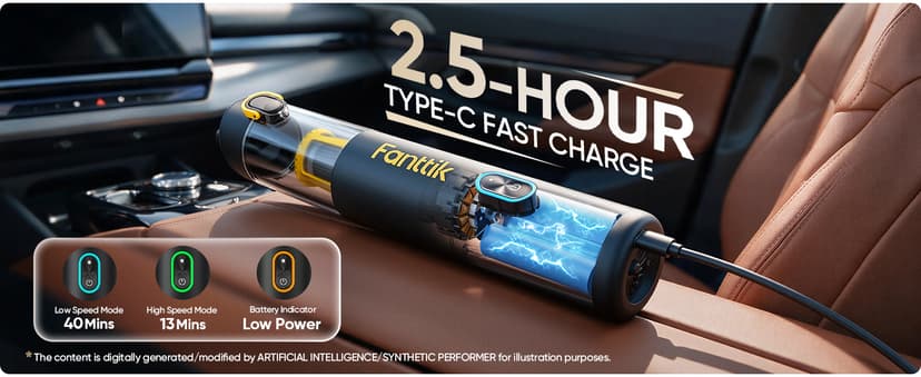 Fanttik Slim V8 APEX Car Vacuum, 4-in-1 Portable Mini Cordless Vacuum with 19000pa Suction Power, Type-C Charge, 2 Suction Modes, Handheld Vacuum for Small Jobs, Car, Office Desk, Keyboards (Black)