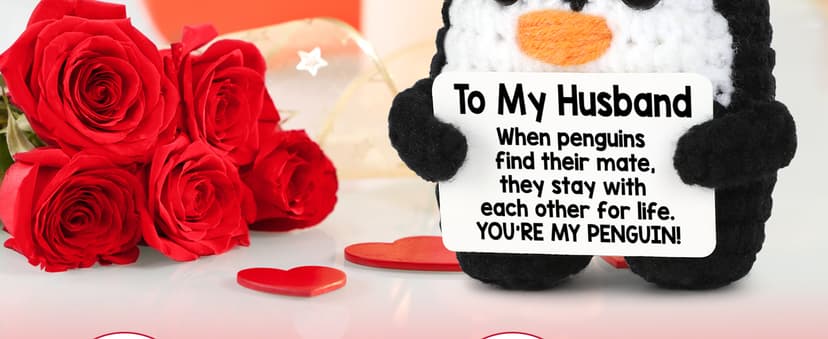 Gifts for Husband from Wife, To My Husband Handmade Crochet Penguin, Mini Funny Wedding Anniversary Birthday Gifts for Him Husband Men, Romantic I Love You Gift for Him Birthday Christmas Cute Decor