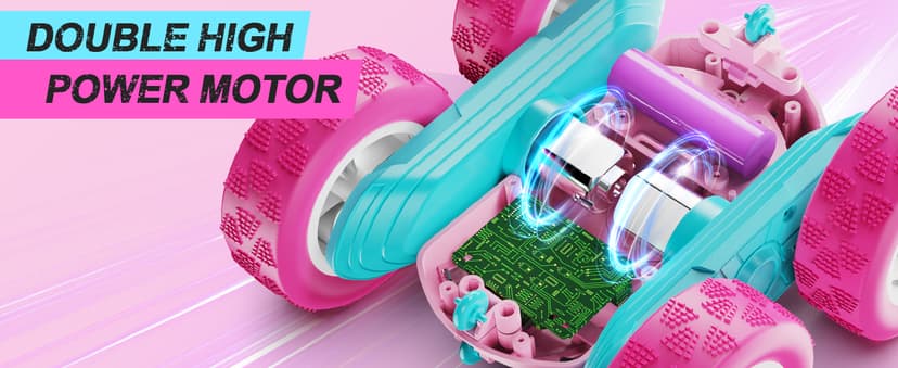 RC Cars, Pink Remote Control Car for Girls, 2.4 GHZ Double Sided RC Stunt Car 360° Rotating Remote Control Crawler with Headlights Car Toys for 6 7 8 9 10 11 12 Girls Birthday Gift Grandkids
