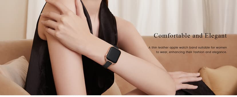 STIROLL Slim Leather Bands Compatible with Apple Watch Band 38mm 40mm 41mm 42mm(Series 11 10), Top Grain Leather Watch Thin Wristband for iWatch SE 9 8 7 6 5 4 3 2 1 (Black Rose Gold)