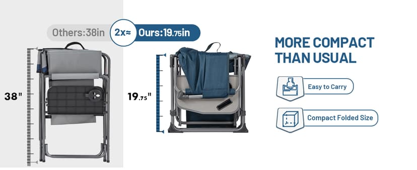 TIMBER RIDGE Aluminum Camping Directors Chair with Side Table Pocket, Portable Folding Chair, Heavy Duty Lawn Chair for Fishing Trip Picnic Concert Outdoor 400lbs, Navy