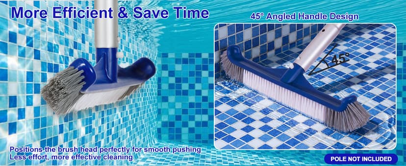 POOLAZA Pool Brush, 17.5'' Pool Brush Head for Inground Pools & Above-Ground Pools, Durable Pool Scrub Brush Fit Standard Pool Pole, Enhanced Pool Brushes for Cleaning Pool Walls with Curved Ends