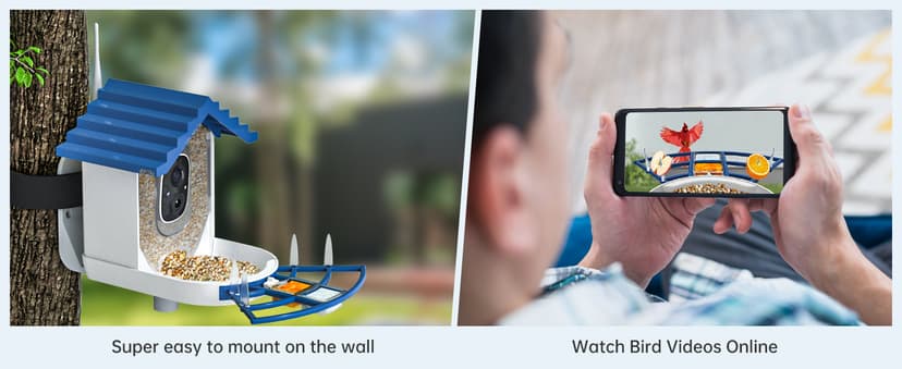 Smart Bird Feeder with Camera Solar Powered & AI Bi rd Identification, 2.4Ghz WiFi Bird feeders for Outdoors, 2K Live Video, Nstant Arrival Alerts - Gifts for Women