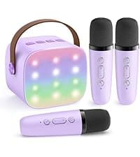 Mini Karaoke Machine with 2 Wireless Microphones, TOP Kids Gifts for Girls Ages 3, 4, 5, 6, 7, 8, 9, 10, 11, 12 +Years Old, 4-12th Christmas Birthday Toy Gift for Girls Boys Party (Purple)