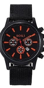 Lancardo Simplicity Analog Quartz Watch with Woven Nylon Band Luminous Hand Military Time 24H (Black) for Men