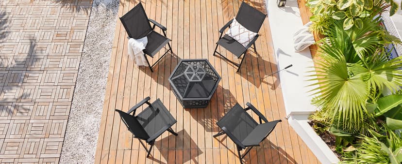 Yaheetech Patio Dining Chairs Set of 4 with Armrests, Outdoor Folding Chairs with Metal Frame and Backrest for Lawn, Garden, Yard and Poolside, Black