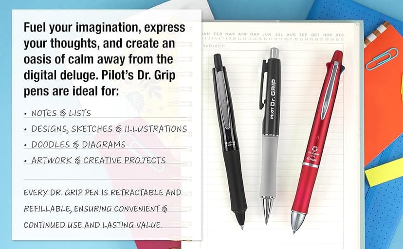 PILOT Dr. Grip FullBlack Refillable & Retractable Ballpoint Pen, Medium Point, Black Ink, Single Pen (36193)- Ideal for School, Journaling & Office Writing