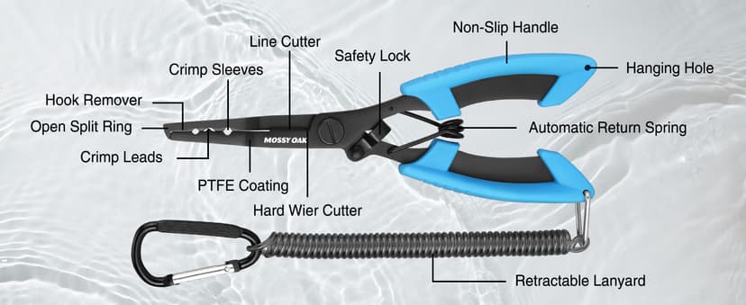 Mossy Oak Fishing Tools Kit- Fishing Plier, Fish Lip Gripper, Multifunctional Fishing Hook Remover with Lanyards Sheath, Saltwater Resistant Fishing Accessories & Equipment, Fishing Gifts for Men