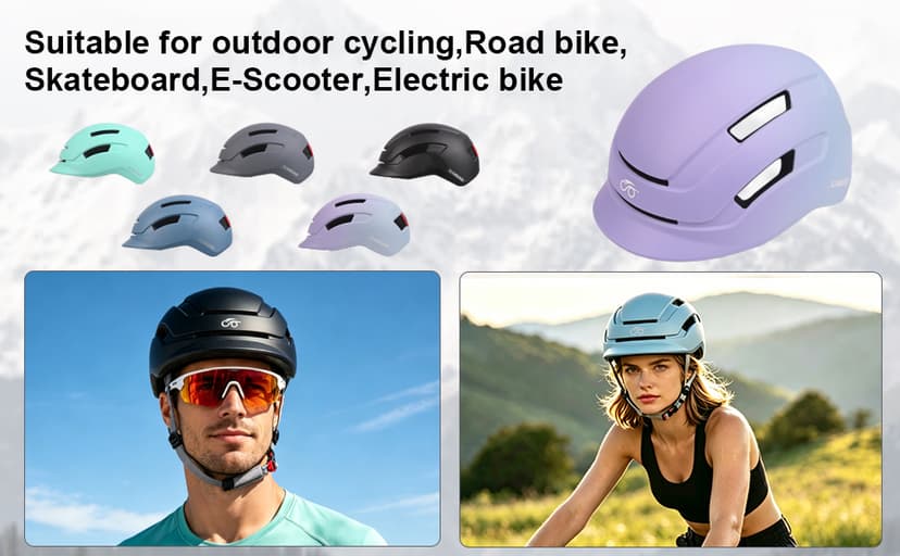 Adult Urban Bike Helmet - Adjustable Fit System & Integrated Taillight for Men Women