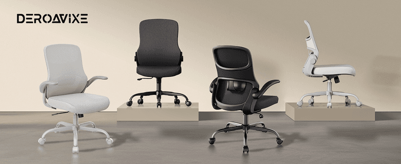 Office Chair, Mesh Ergonomic Desk Chairs, Comfy Computer Gaming Chair with Adjustable Height & Flip-up Armrest, Lumbar Support & Swivel Function for Home Office (Gray)