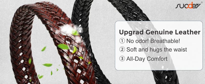 SUOSDEY Braided Genuine Leather Belt for Men, 1.2" Width Men’s Casual Woven Leather Belt for Jeans Pants