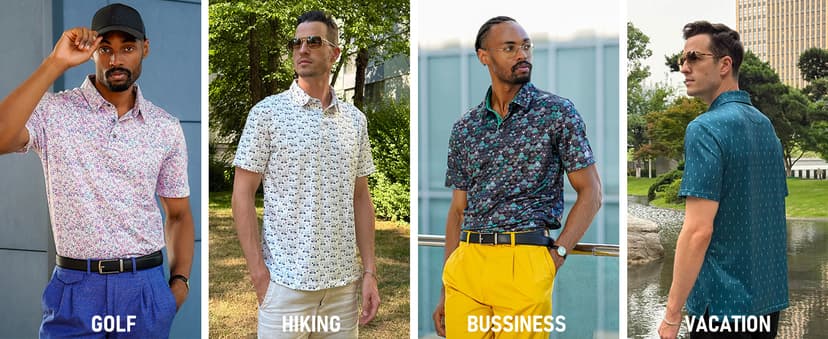 ZITY Men's Golf Shirts Short Sleeve Moisture Wicking Performance Print Patterns Casual Collared Golf Polo Shirt for Men