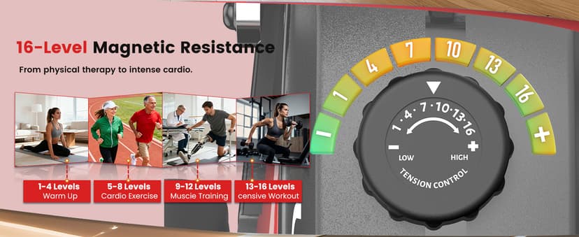 Recumbent Exercise Bike, Stationary Recumbent Exercise Bike for Home with Arm Exerciser, 16-Level Magnetic Resistance, Bluetooth App, LCD Monitor, Heart Rate, Heavy-Duty Frame