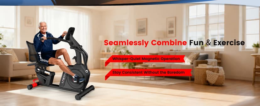 Recumbent Exercise Bike, Stationary Recumbent Exercise Bike for Home with Arm Exerciser, 16-Level Magnetic Resistance, Bluetooth App, LCD Monitor, Heart Rate, Heavy-Duty Frame