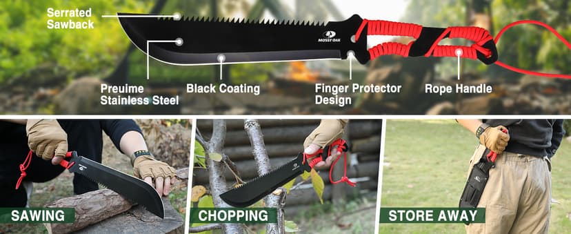 Mossy Oak Hatchet and Machete Knife Set with Sheath, One-Piece Axe & Hunting Knives with Paracord Handle, Zoomable Flashlight, Many Other Tools, Ideal Gift for Men Who Likes Hunting Outdoor Adventure