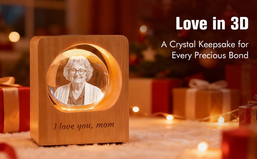 Personalized 3D Photo Crystal Ball, Memorial Gifts, Custom Engraved Picture Lamp with Wood Base, Color Changing Crystal Globe for Pets, Couples, Babies, Parents, Birthdays, Anniversaries(Circle)