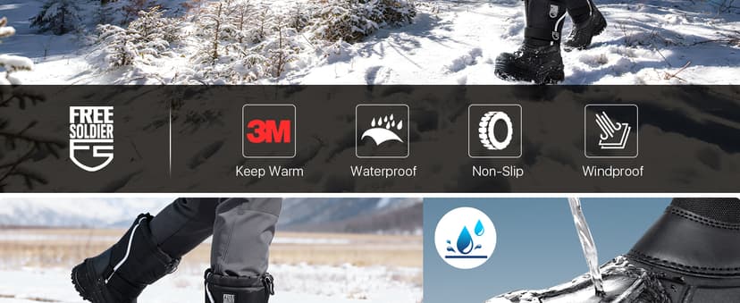 FREE SOLDIER Mens Snow Boots Insulated Waterproof Hiking Winter Shoes Nonslip Outdoor Ankle Cold Weather Boots with Warm Inner