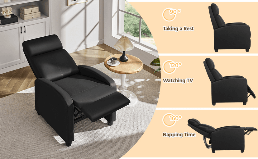 Yaheetech 2-Seat Reclining Chair Leather Recliner Sofa Modern Chaise Couch Lounger Sofa for Living Room Home Theater Black