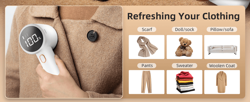 Fabric Shaver, Lint Remover Rechargeable, Electric Portable Sweater Defuzzer with 3 Speeds, 6 Leaf Blades, Digital LED Display to Remove Pilling for Clothes, Furniture, Sweater, Couch, Blanket