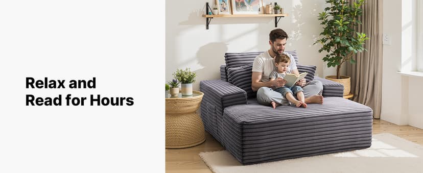 VEVOR Chaise Lounge Chair, 48 in Boneless Chaise Lounge Indoor, Modern Upholstered Oversized Reading Chair with Throw Pillows & Armrests, Sofa Couch Deep Seat Sleeper for Living Room, Bedroom, Balcony