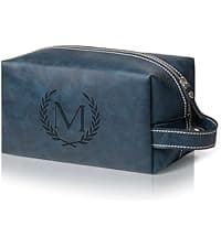 Unique Mens Toiletry Travel Bag Monogrammed Initial PU Leather Waterproof Shaving Bag for Toiletries Accessories Personalized Retirement Anniversary Thank You Gifts for Men Husband Him (R)