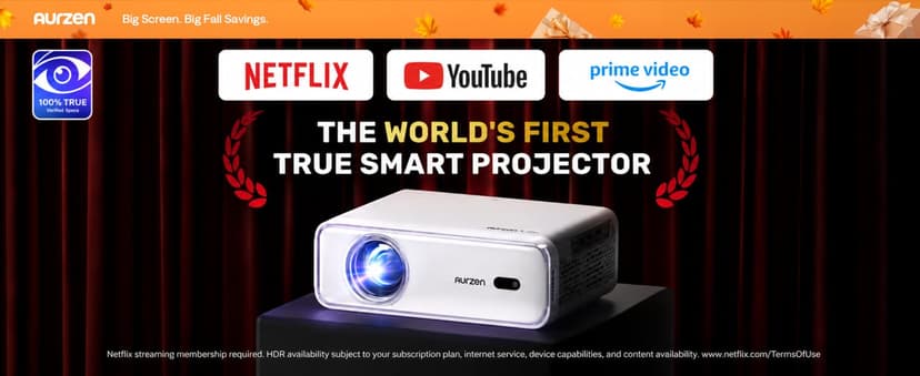 Aurzen EAZZE D1 Smart Projector with WiFi and Bluetooth, Netflix-Officially-Licensed, Auto Focus & Keystone, DoIby Audio, Zoom, Native 1080P Movie, Portable Outdoor Mini Projector, White
