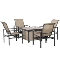 Outsunny 6 Piece Patio Dining Set for 4 with Umbrella, Outdoor Table and Chairs with 4 Folding Dining Chairs & Round Glass Table for Garden, Backyard and Poolside, Black and Coffee