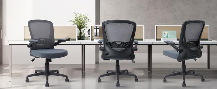 CLATINA Desk Chairs with Wheels, Flip Up Arms Ergonomic Mesh Back Office Chair with Lumbar Support, Adjustable Height Swivel Rolling Computer Task Chairs for School Conference Room Home Study, Grey