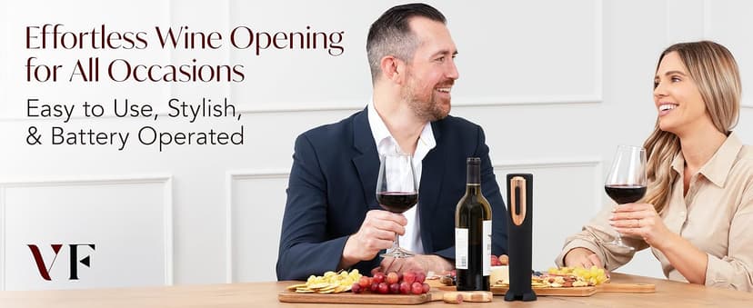 Electric Wine Opener Battery Operated with Stand and Built-in Foil Cutter - Automatic Wine Opener - Electric Corkscrew for Easy Cork Removal - Best Gift for Wine Lover (White & Rose Gold)