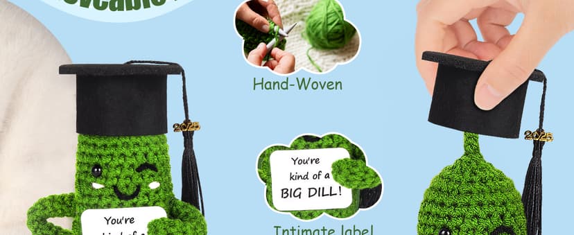 Primo Lines 2025 Graduation Gift - Handmade Crochet Emotional Support Pickle Doll with Cap, 4.73" Cute Knitted Potato Plushie, Unique Keepsake for Graduates, Friends & Anxiety Relief