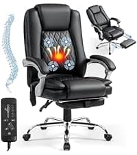 Massage Office Chair with Heat - 6 Points Vibration 400LBS Leather Reclining Office Chair with Lumbar Pillow, Adjust Headrest and Armrest, Executive Desk Chair for Home Office, Beige