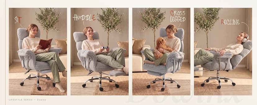 Dowinx Big and Tall Office Chair, Ergonomic Desk Chair with Thick Cushion, Wide Seat & Armrests Computer Gaming Chair,High Back Reclining Teddy Fleece Criss Cross Chair with Foot Rest, Gray