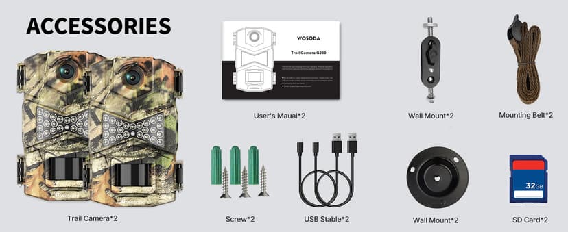 2 Pack Trail Cameras with Night Vision Motion Activated Waterproof,30MP Game Camera,1080P HD Trail Cam with SD Card for Wildlife Monitoring,Outdoor Scouting & Security