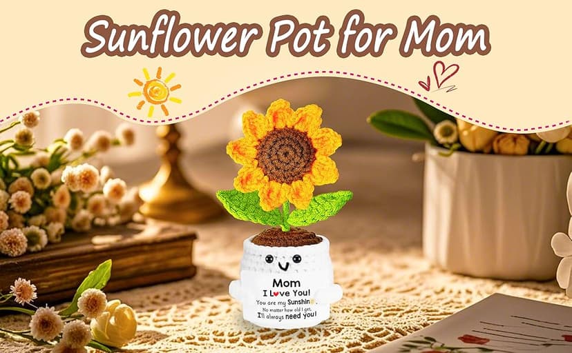 Gifts for Mom, Birthday Gift for Mom, Handmade Crochet Flowers Sunflower for Home Office Desk Decoration, I Love You Gifts for Moms Mama from Daughter Son Kids, Mothers Day, Xmas Present Idea