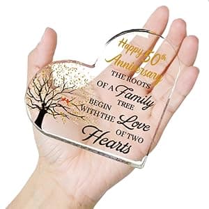 50th Anniversary Wedding Gifts for Couple Parents, Acrylic Heart Cake Topper Decorations, 50 Year Anniversary Presents Gifts Idea for Her Him