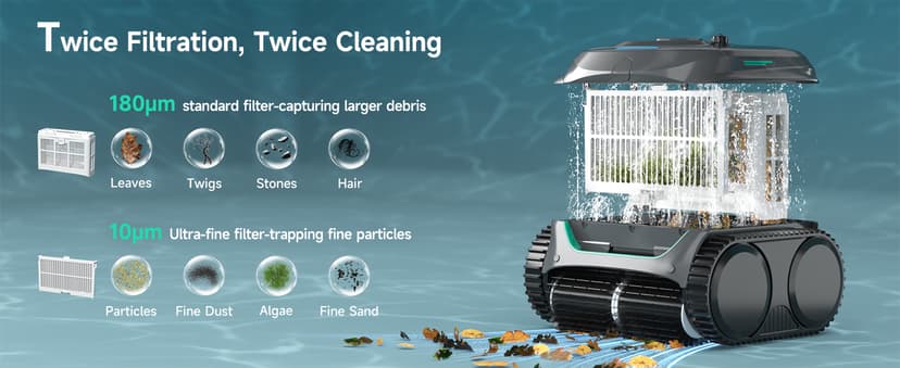WYBOT C2 Cordless Robotic Pool Cleaner, Dual Filtration, Pool Vacumm Robot for Wall & Waterline Cleaning, Up to 180 Mins Runtime & Scheduling, Smart Navigation, for Inground/Above-Ground Pools