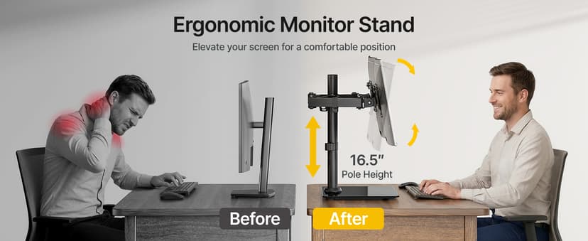monTEK Freestanding Dual Monitor Stand with Sleek Glass Base for 17-32 inch Screens, Heavy-Duty Dual Monitor Mount Holds 22 lbs per Arm, Fully Motion Height Adjustable, VESA 75/100 MM