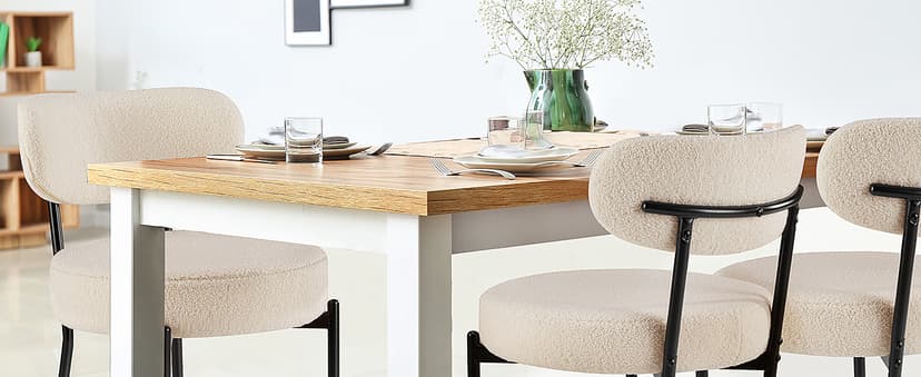 DUMOS Dining Chairs Set of 4, Mid Century Modern Chair Round Upholstered Curved Backrest, Kitchen Vanity Living Room Chairs with Black Metal Legs,Light Beige